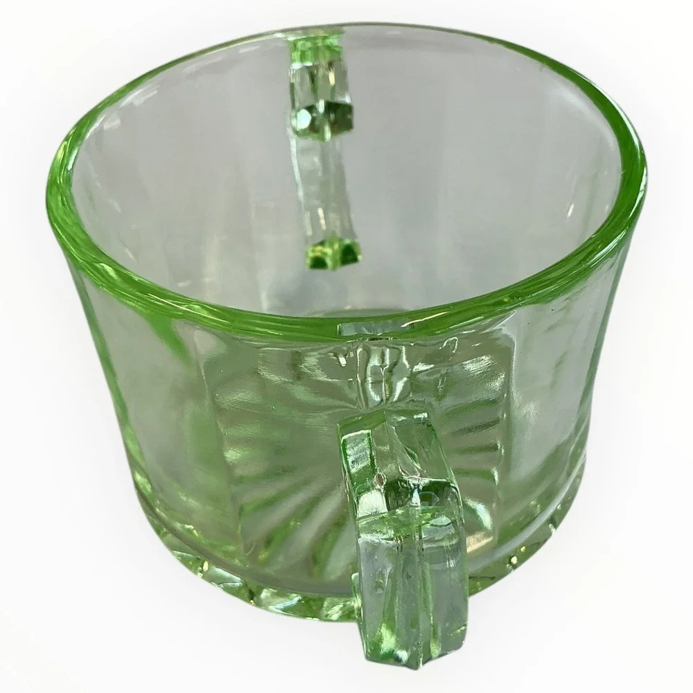 Vaseline Uranium Glass‎ Sugar Bowl Depression Era Green Glow Double Handle